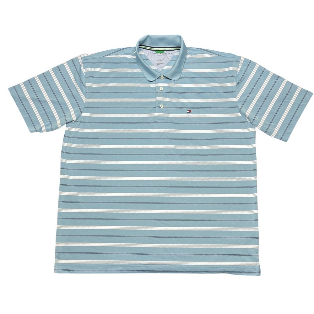 Tommy Hilfiger Golf Striped Polo Light Blue Men's XXL Performance EUC